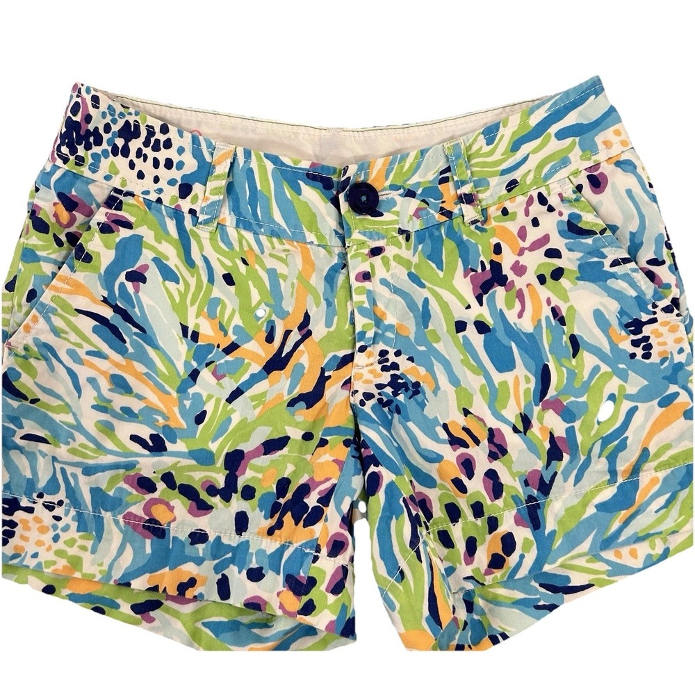 Lilly Pulitzer Sea Soiree Blue Green Callahan Shorts Size 00 Minor‎ Fade